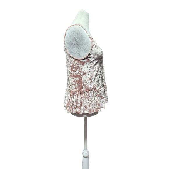 Y2K Crushed Velvet Bubblegum Pink Babydoll Boho Peplum Tank Top Soprano Size XS - Picture 2 of 5